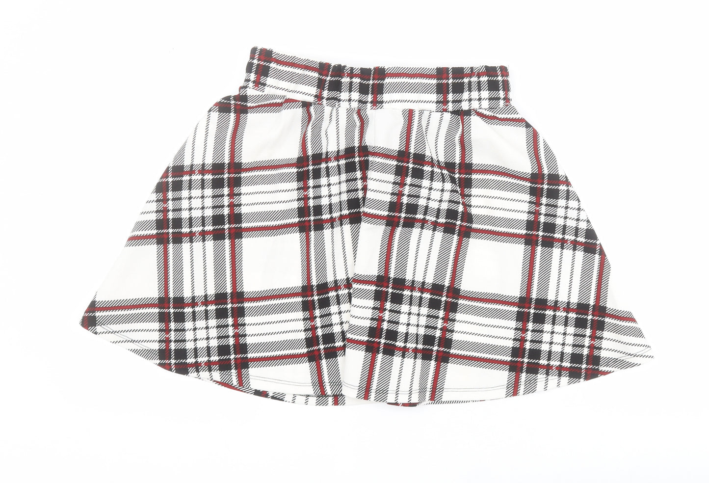 SheIn Womens White Plaid Polyester Skater Skirt Size M