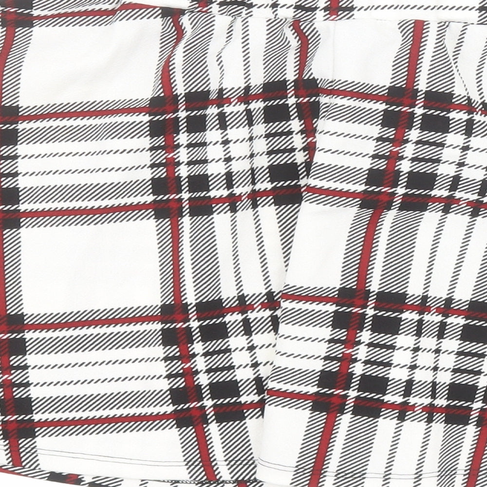 SheIn Womens White Plaid Polyester Skater Skirt Size M