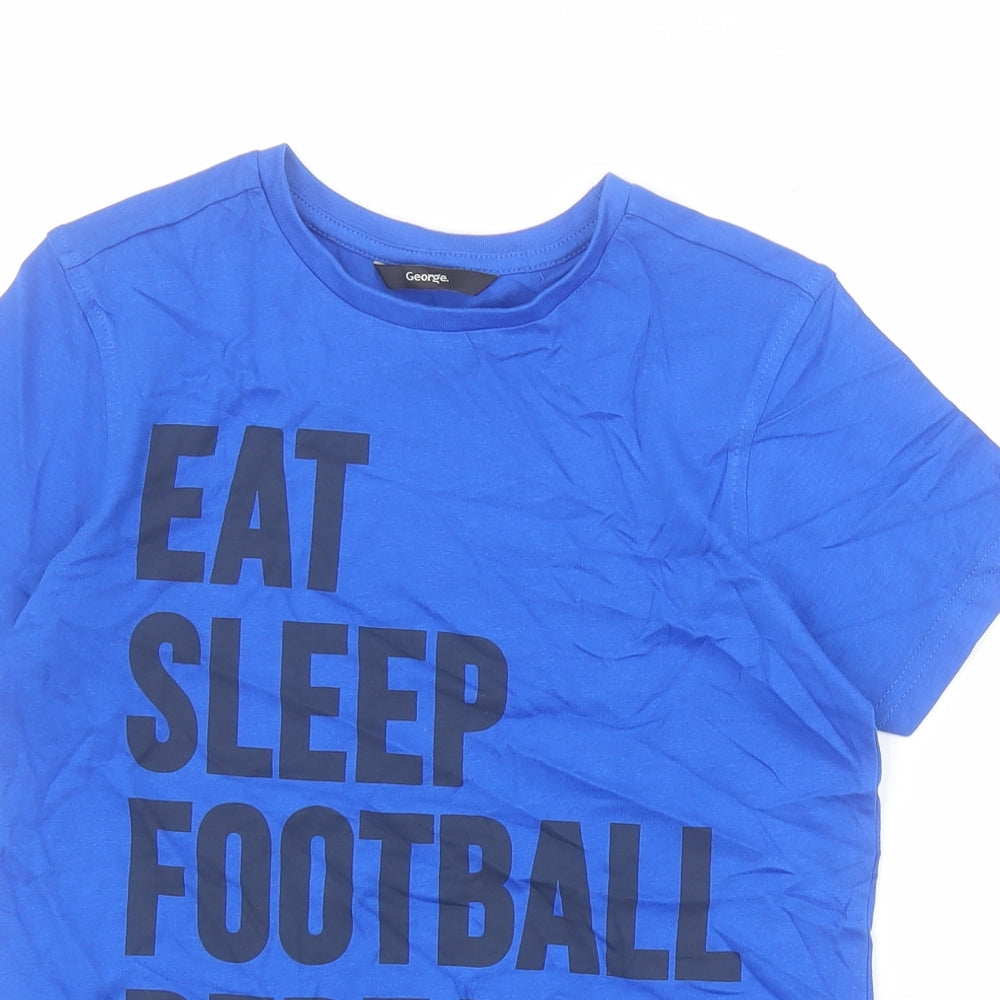George Boys Blue  100% Cotton Pullover T-Shirt Size 9-10 Years Crew Neck Pullover