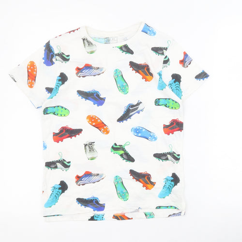 NEXT Boys White  100% Cotton Pullover T-Shirt Size 9 Years Crew Neck Pullover - Football boots