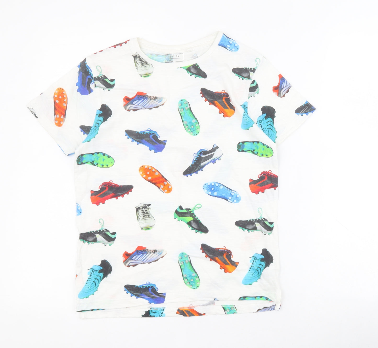 NEXT Boys White  100% Cotton Pullover T-Shirt Size 9 Years Crew Neck Pullover - Football boots