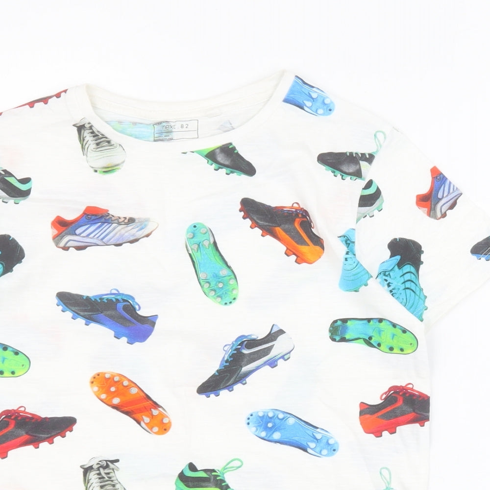 NEXT Boys White  100% Cotton Pullover T-Shirt Size 9 Years Crew Neck Pullover - Football boots
