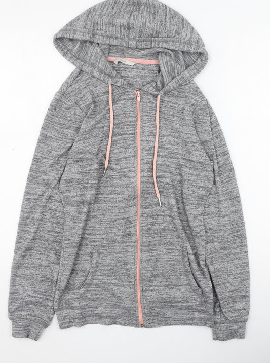Front view of George women’s grey round neck polyester full zip jumper, size UK 8