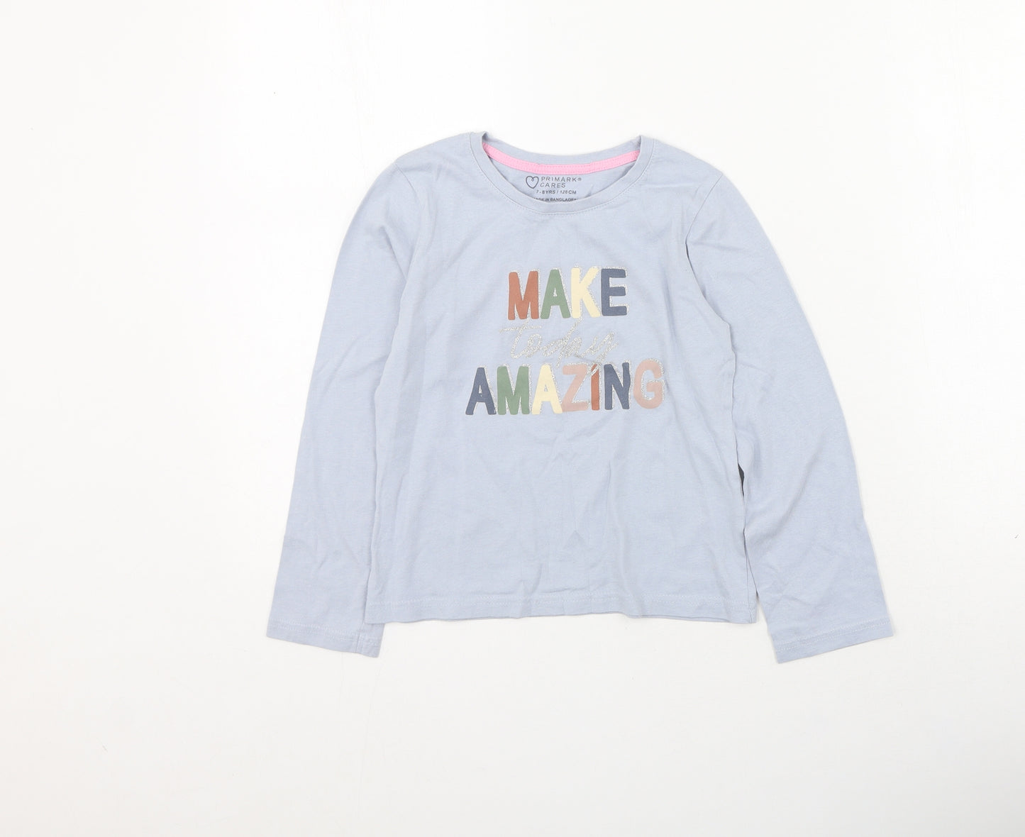 Primark  Girls Blue  Cotton Pullover Casual Size 7-8 Years Round Neck Pullover - Make Today Amazing
