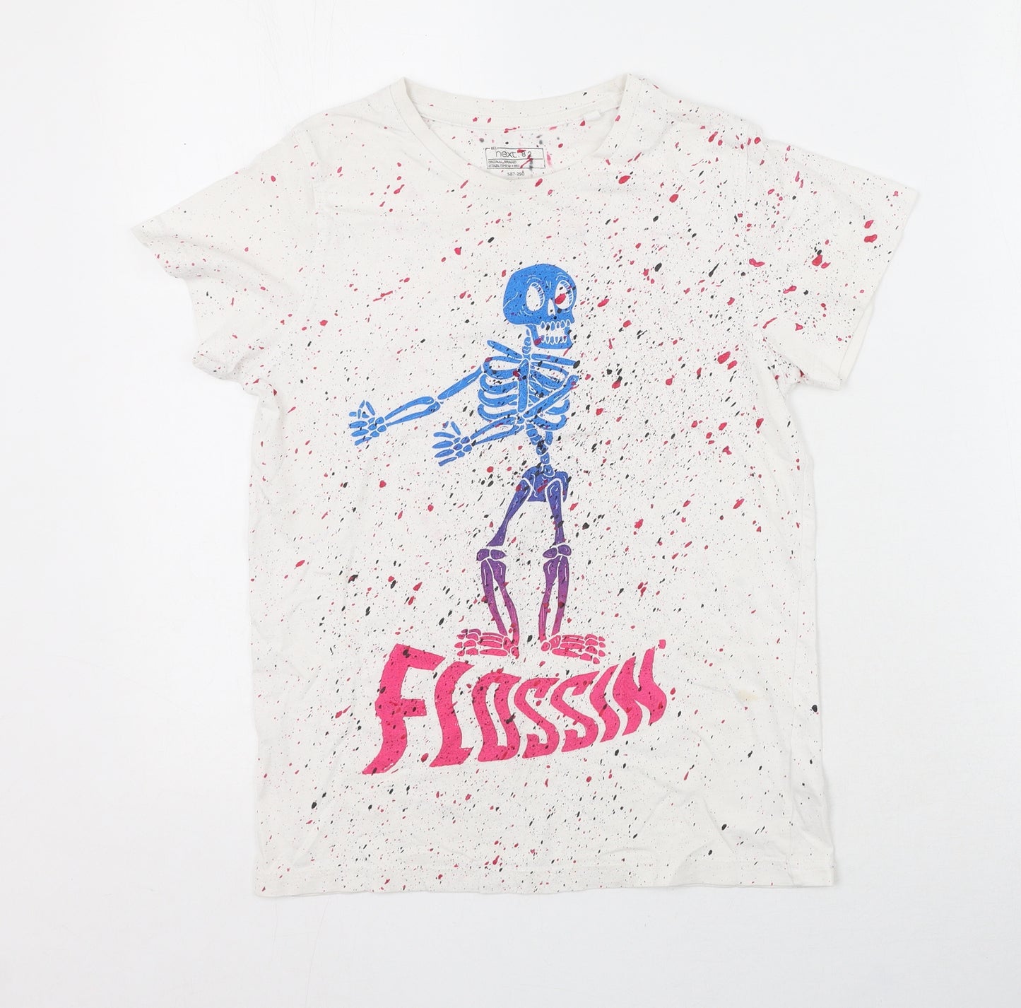Next  Boys White  100% Cotton Basic T-Shirt Size 10 Years Round Neck Pullover - Skull