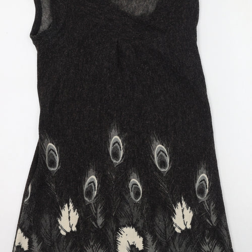Tsega Womens Grey Floral Acrylic Fit & Flare  Size M  Round Neck Pullover