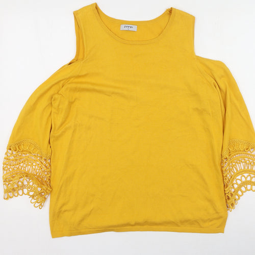 Soon Womens Yellow Round Neck  Viscose Pullover Jumper Size 16
