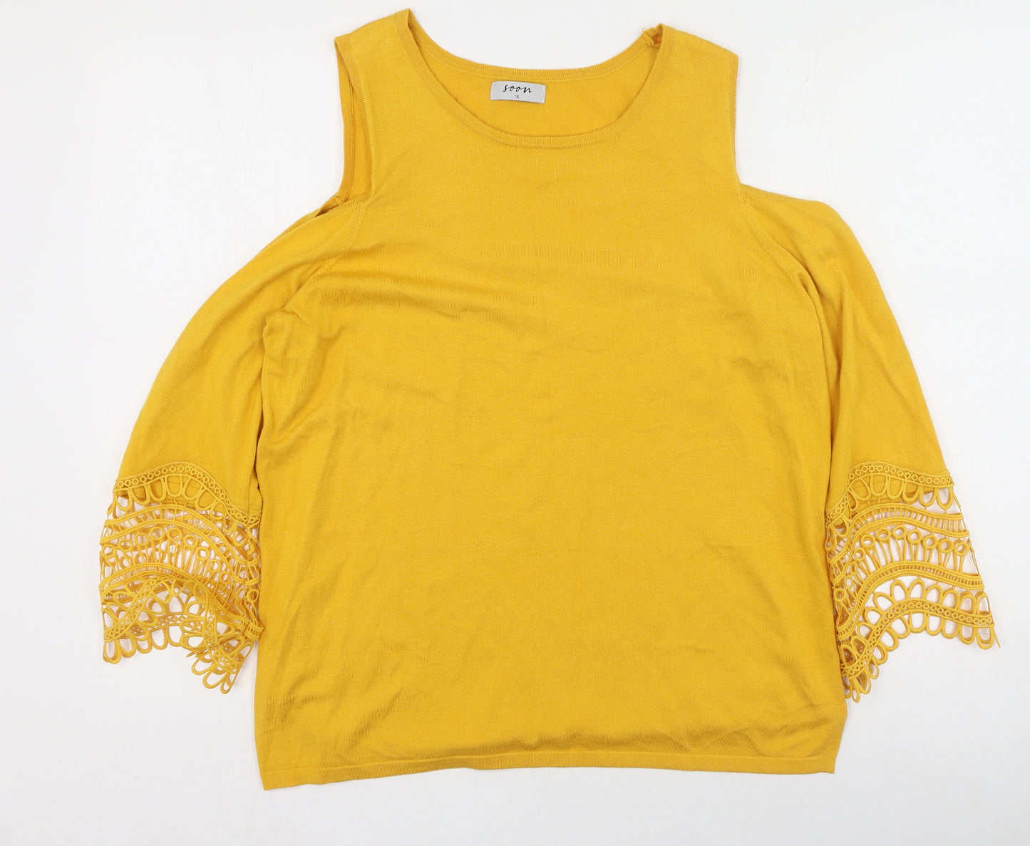 Soon Womens Yellow Round Neck  Viscose Pullover Jumper Size 16