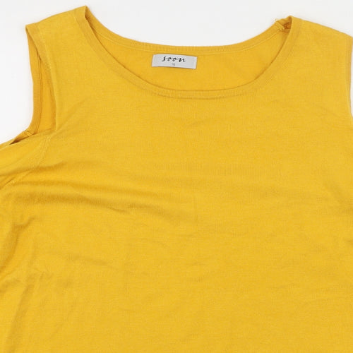 Soon Womens Yellow Round Neck  Viscose Pullover Jumper Size 16