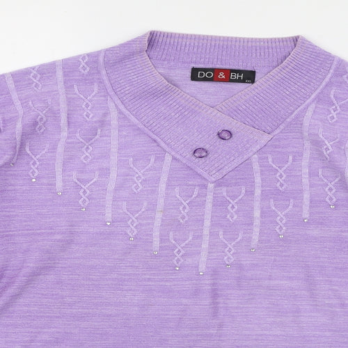Do & Bh Womens Purple V-Neck  Cotton Pullover Jumper Size 2XL