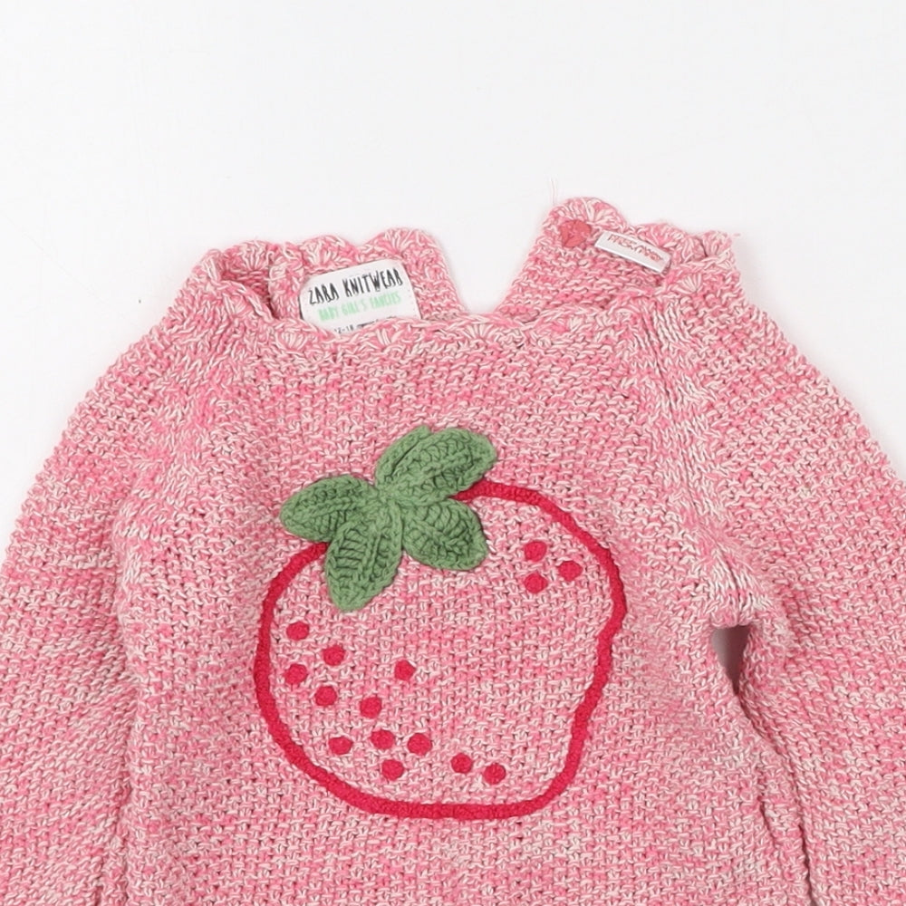 Zara Girls Pink  Cotton Pullover Jumper Size 12-18 Months  Pullover