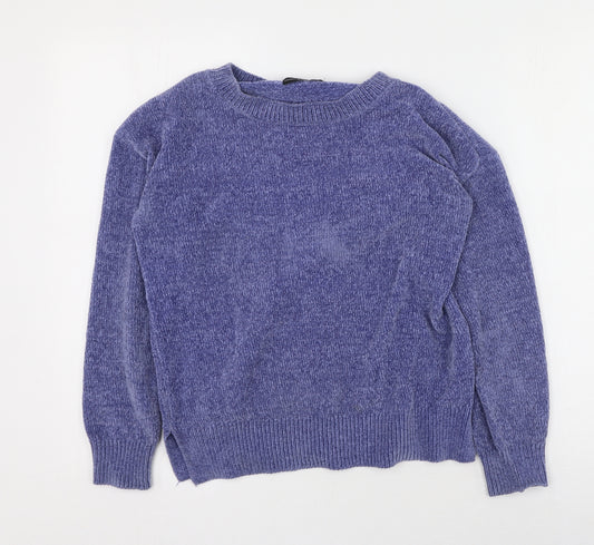 Front view of F&F women’s blue round neck polyester jumper, size UK 6