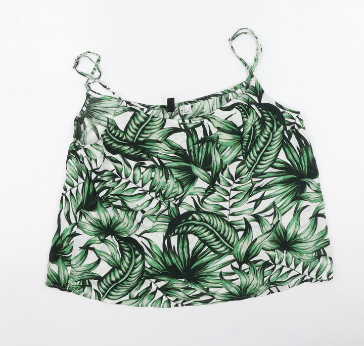 Divided Womens Green Floral Viscose Basic Tank Size 10 Round Neck