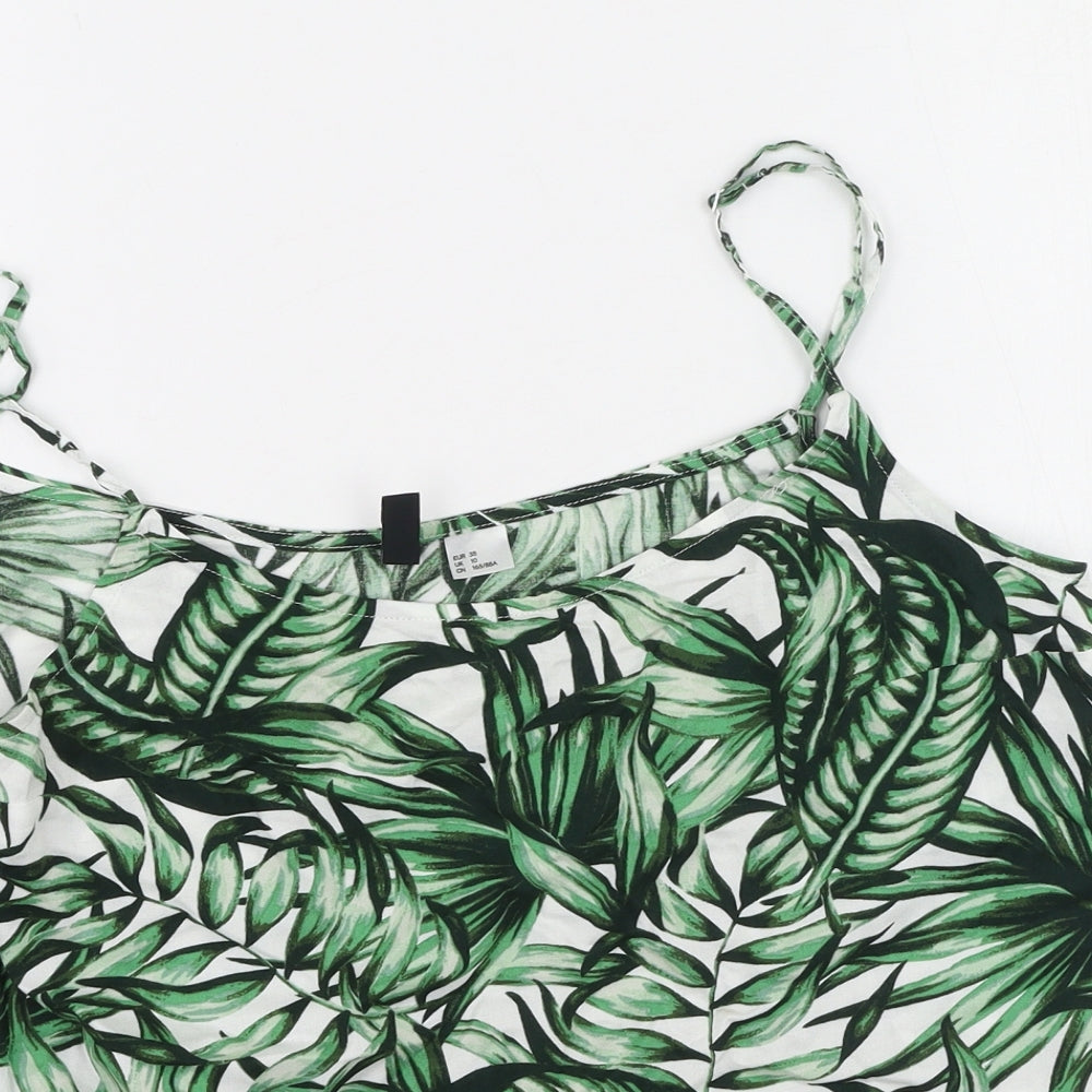 Divided Womens Green Floral Viscose Basic Tank Size 10 Round Neck