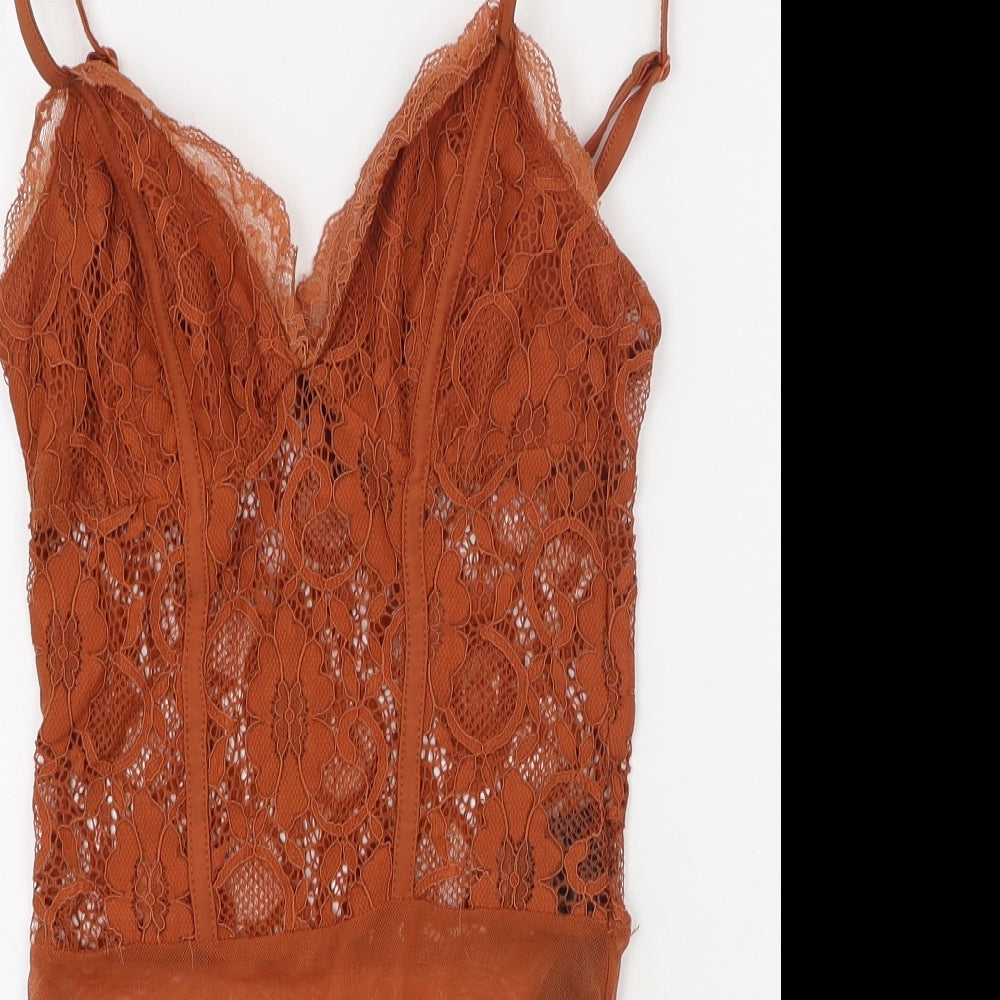 New Look Womens Orange  Nylon Camisole Tank Size 8 Scoop Neck