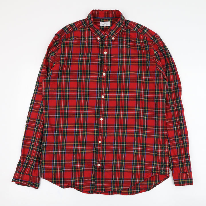 NEXT Mens Red Check Cotton Button-Up Size M Collared Button