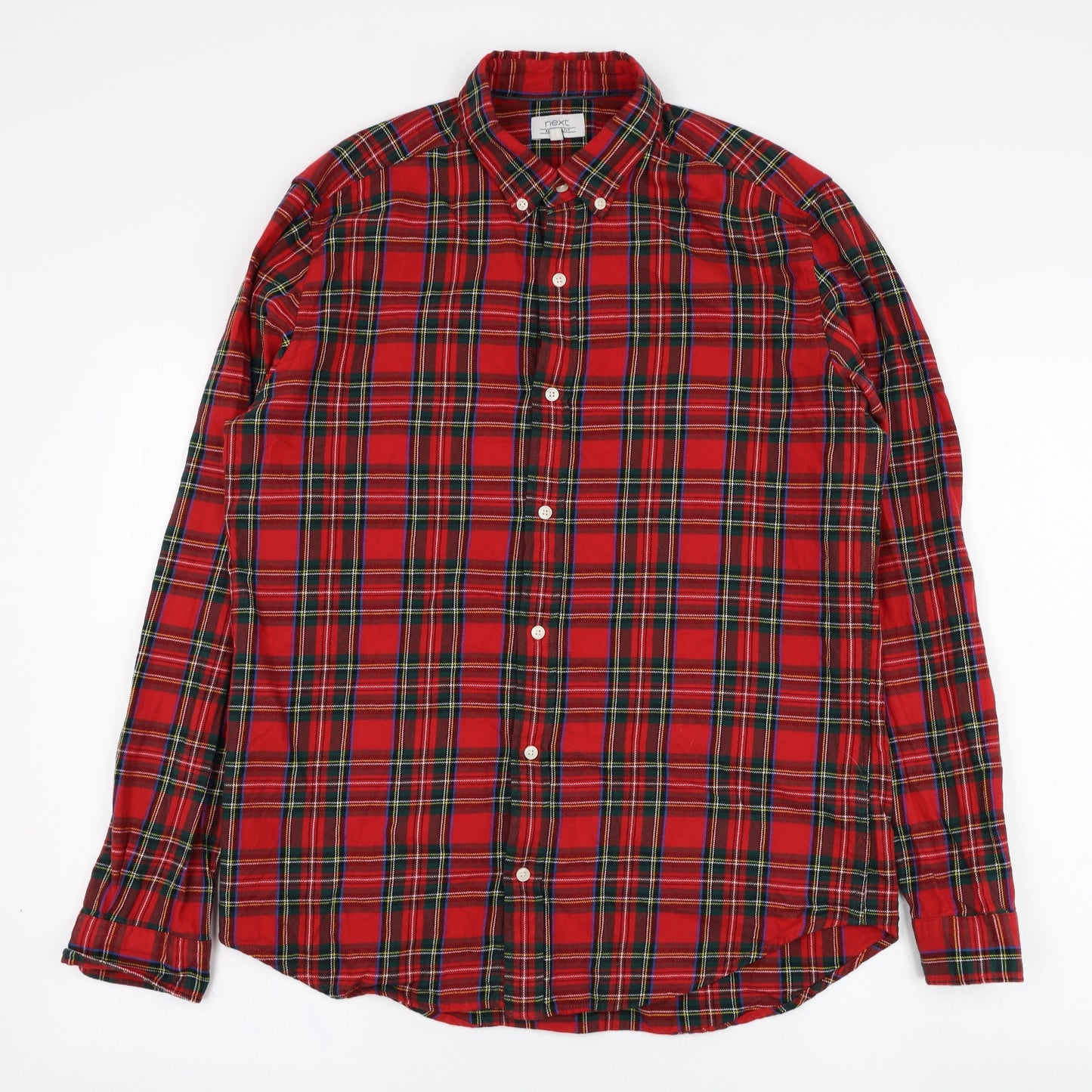 NEXT Mens Red Check Cotton  Button-Up Size M Collared Button