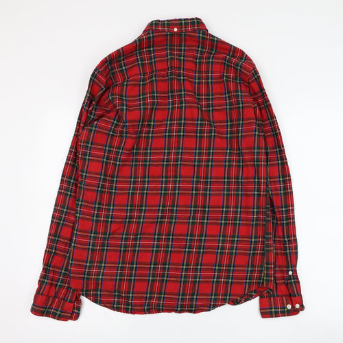 NEXT Mens Red Check Cotton  Button-Up Size M Collared Button