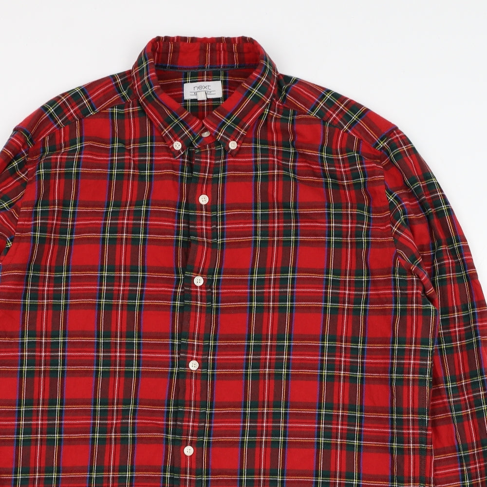 NEXT Mens Red Check Cotton  Button-Up Size M Collared Button