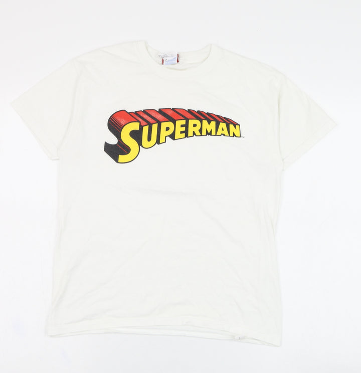 Gildan Boys White  Cotton Basic T-Shirt Size M Round Neck Pullover - Superman
