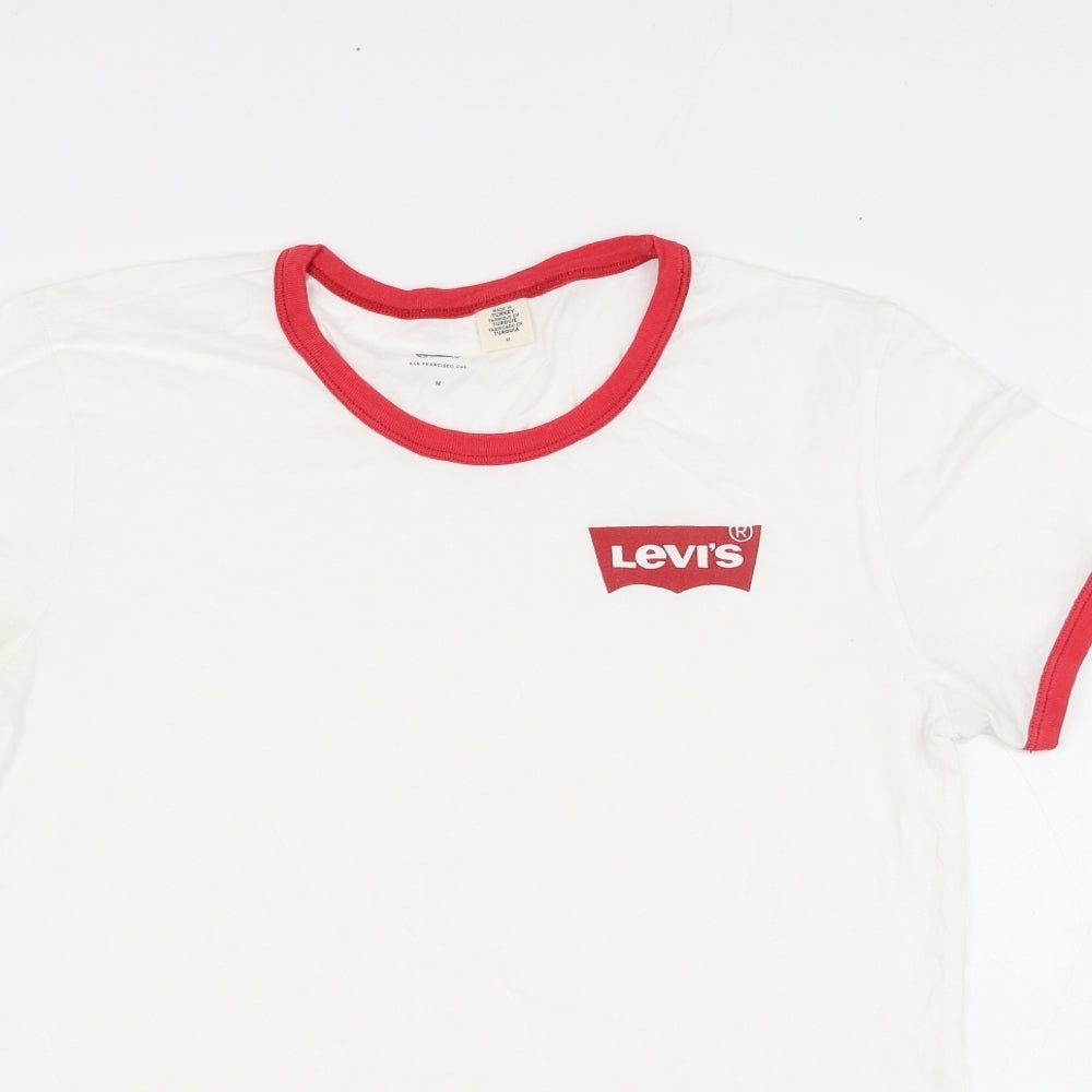Signature by Levi Strauss & Co. Mens White  Cotton  T-Shirt Size M Round Neck