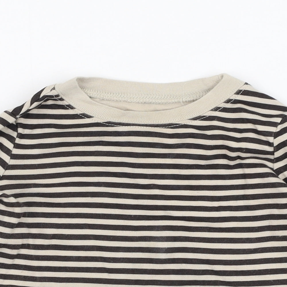 George Boys Brown Striped Cotton Basic T-Shirt Size 9-12 Months Round Neck Pullover