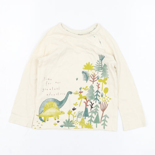 George Baby Beige  Cotton Basic T-Shirt Size 12-18 Months Round Neck Pullover - Dinosaur