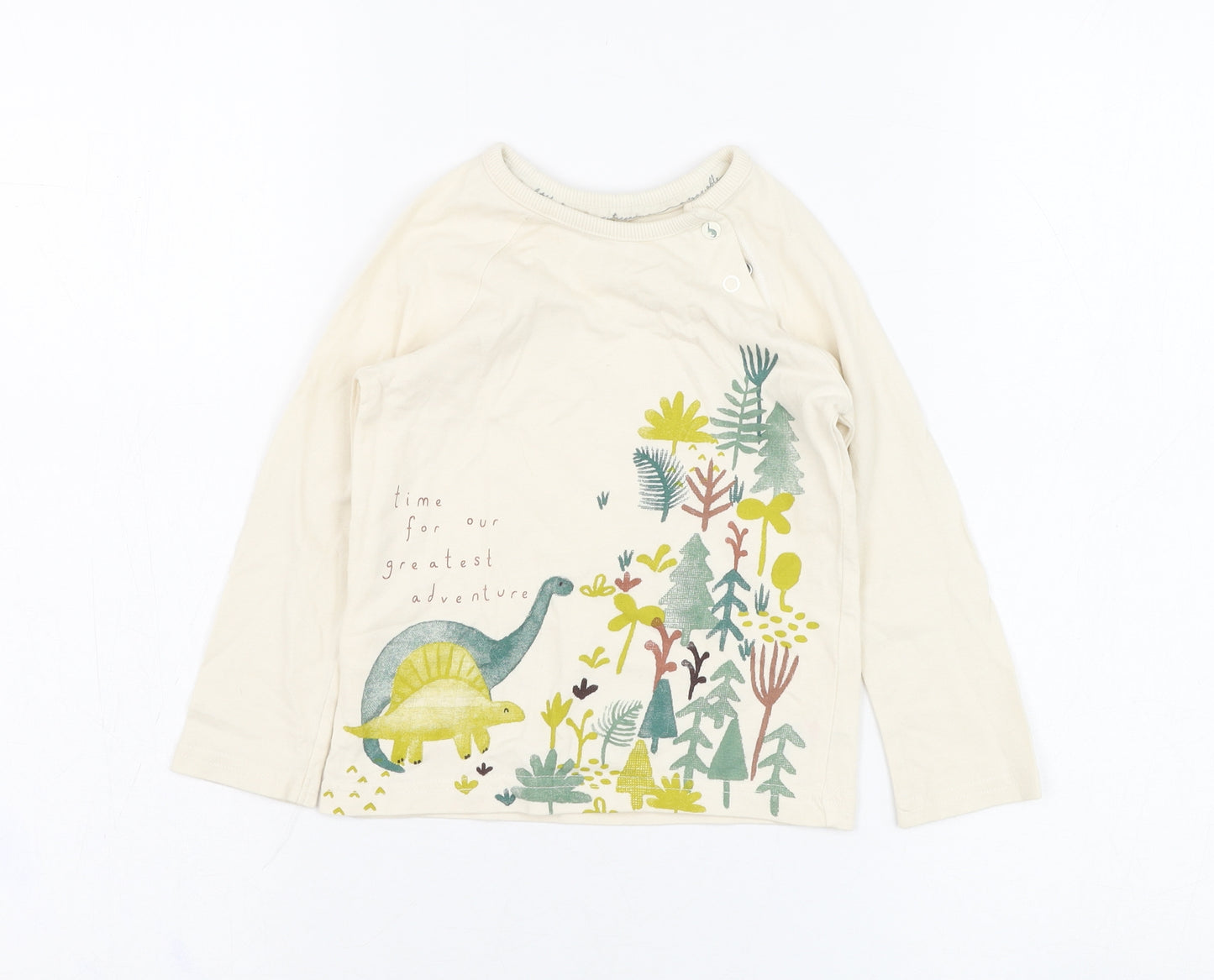 George Baby Beige  Cotton Basic T-Shirt Size 12-18 Months Round Neck Pullover - Dinosaur