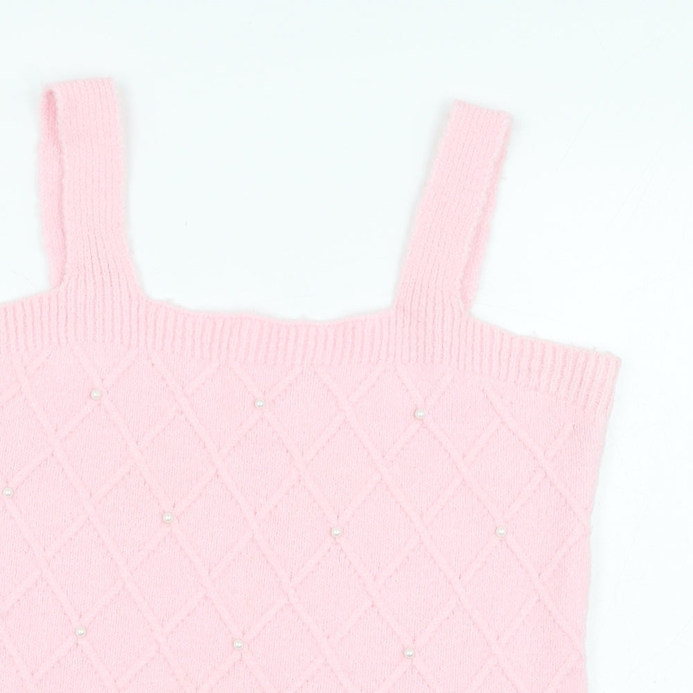 Savida Womens Pink  Acrylic Basic Tank Size M Square Neck