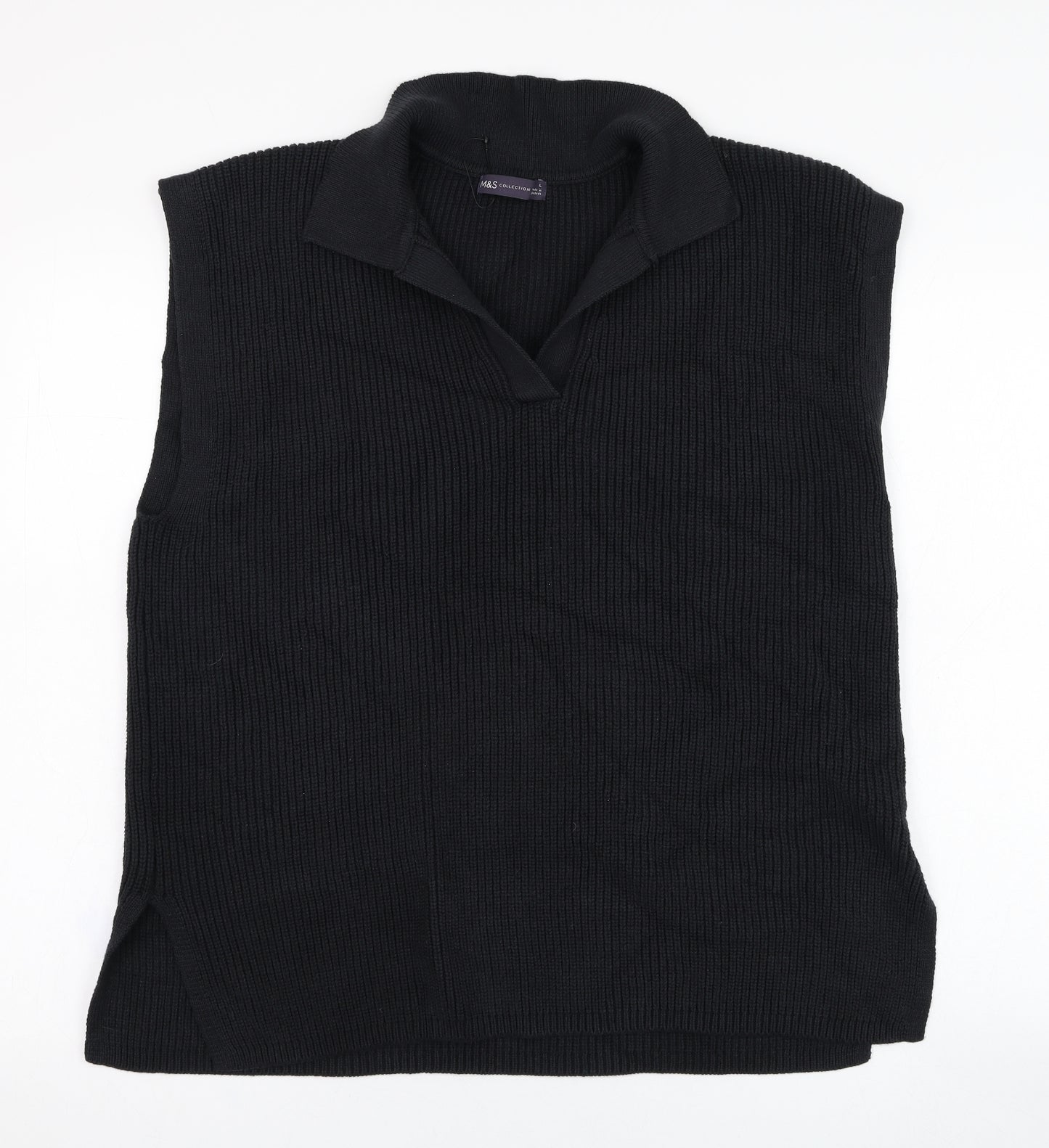Marks and Spencer Mens Black Collared  Cotton Vest Jumper Size L