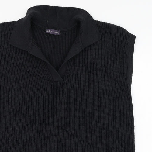 Marks and Spencer Mens Black Collared  Cotton Vest Jumper Size L
