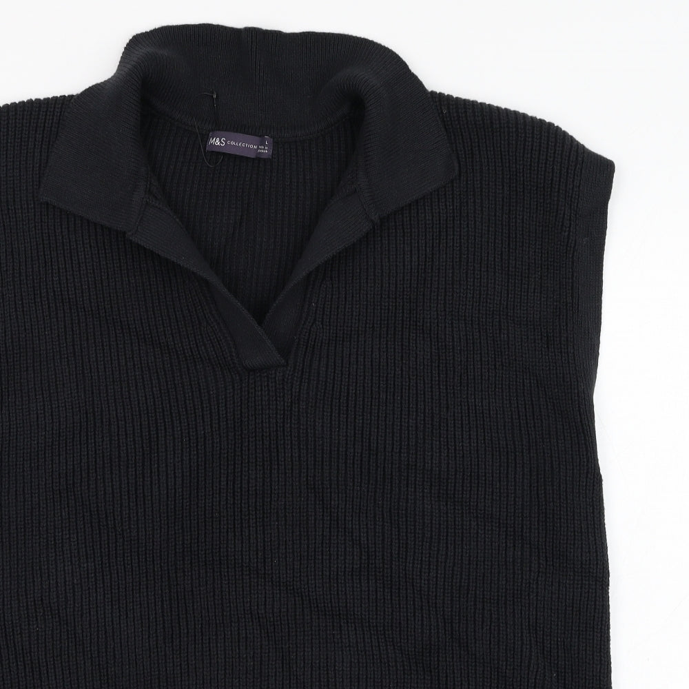 Marks and Spencer Mens Black Collared  Cotton Vest Jumper Size L