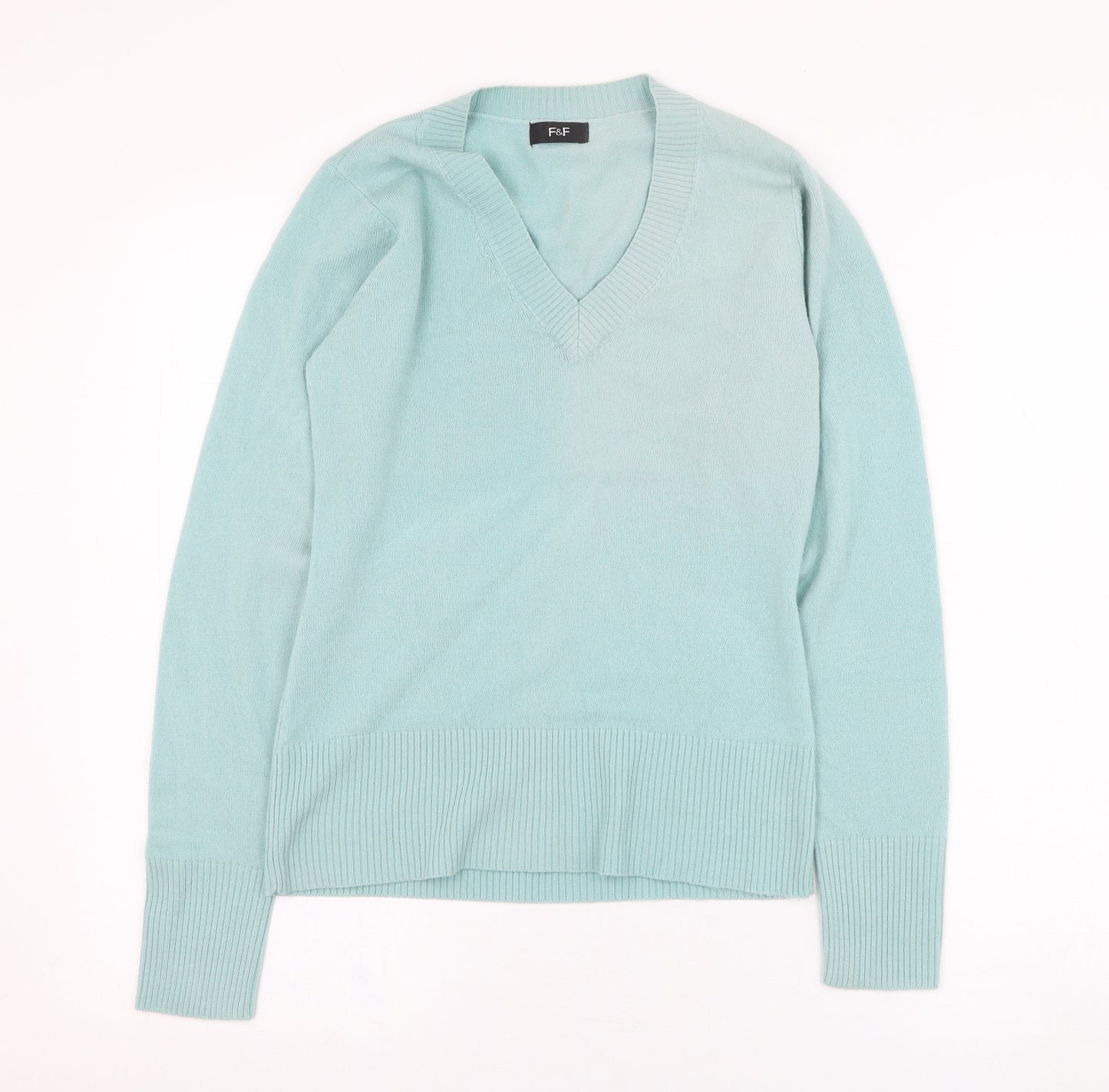 F&F Womens Green V-Neck  Acrylic Pullover Jumper Size 8