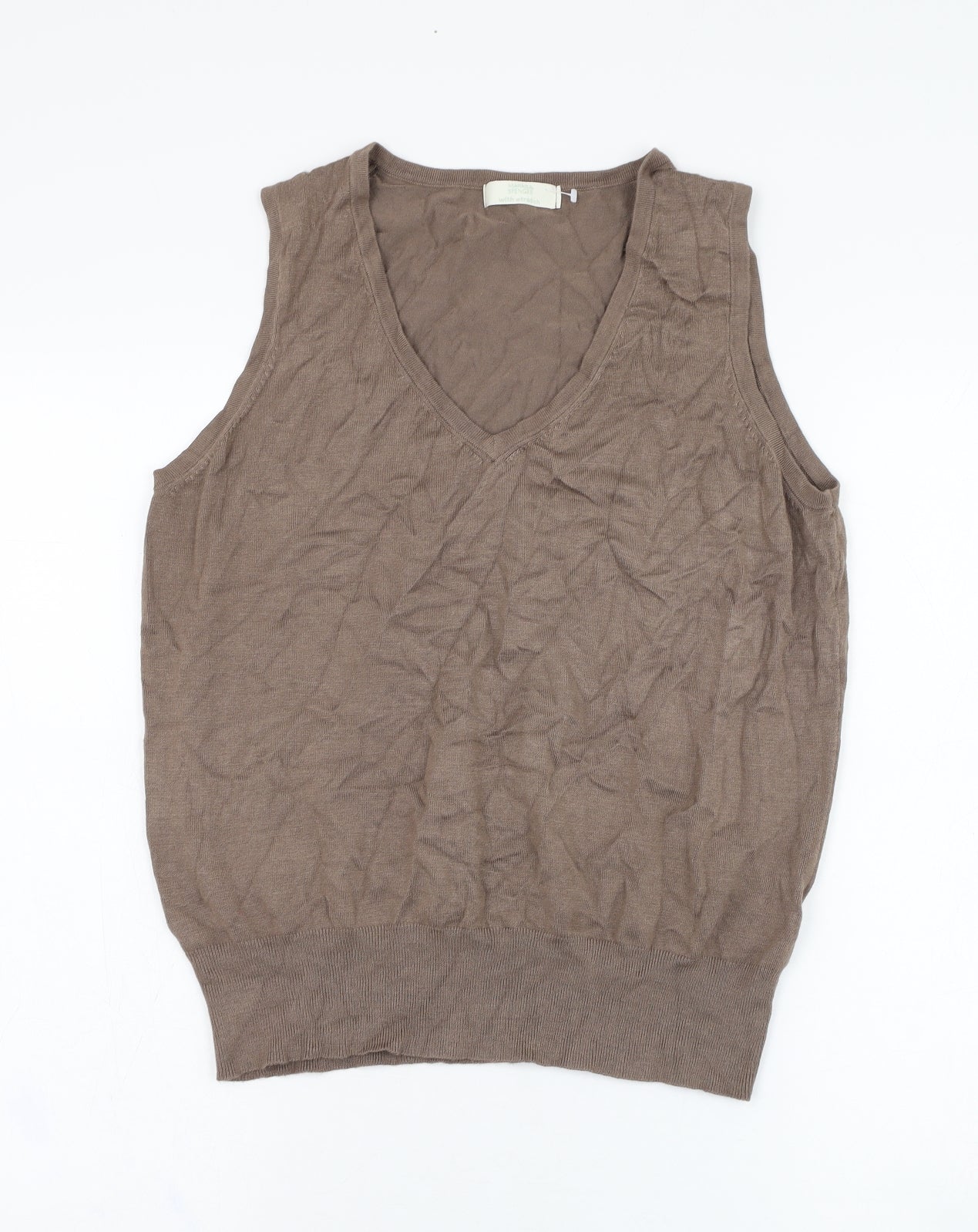 Marks and Spencer Womens Brown V-Neck  Viscose Vest Jumper Size 18