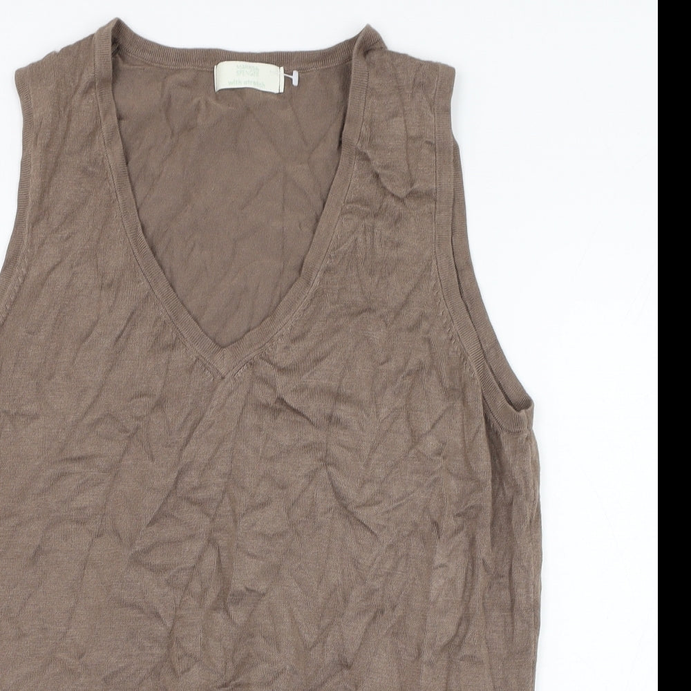 Marks and Spencer Womens Brown V-Neck  Viscose Vest Jumper Size 18