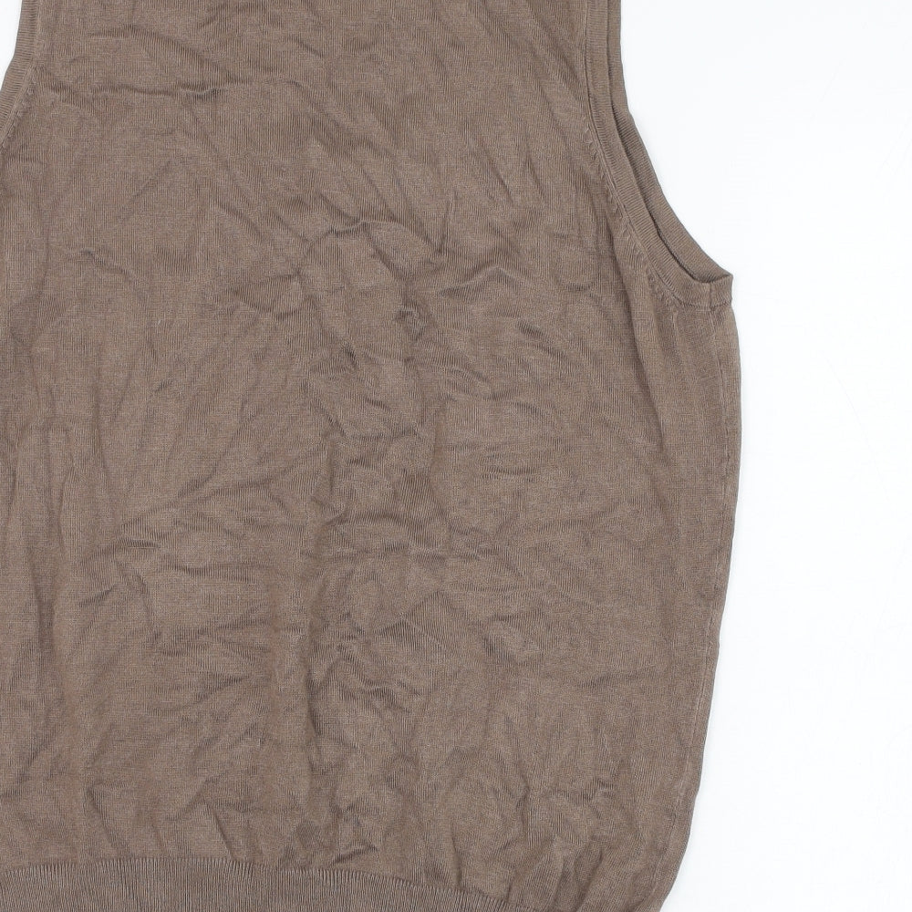 Marks and Spencer Womens Brown V-Neck  Viscose Vest Jumper Size 18