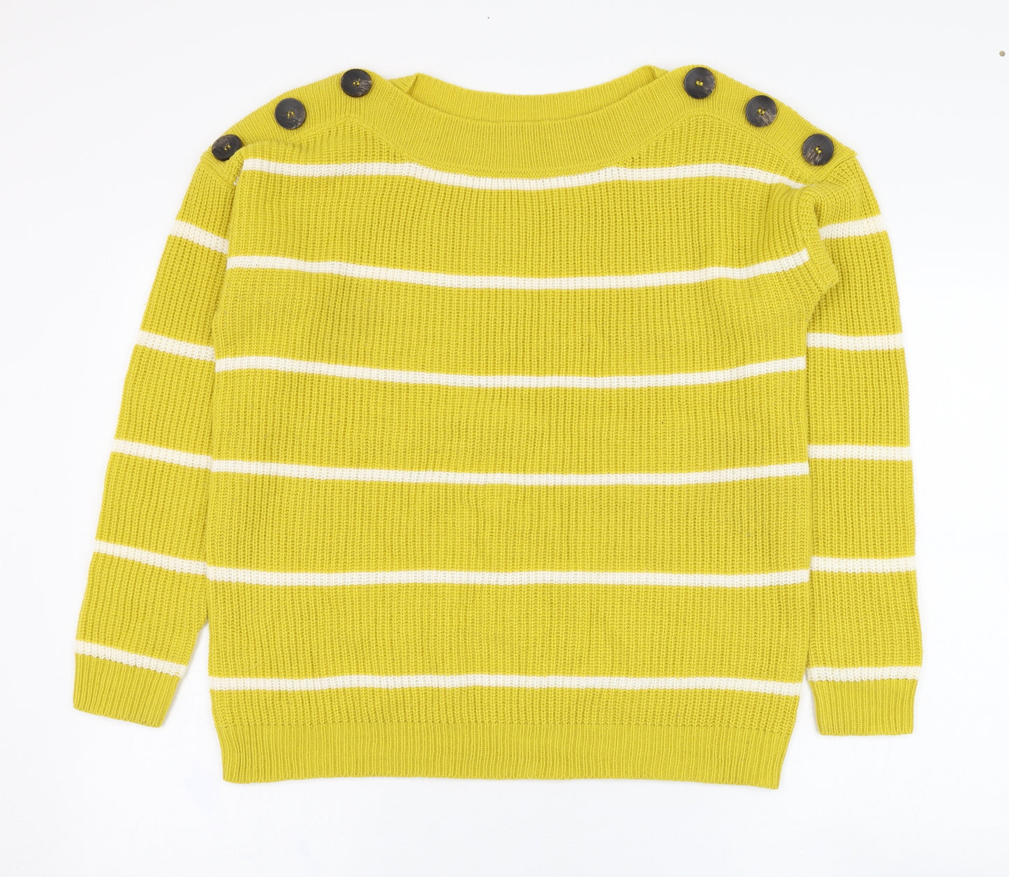 Pep&co Womens Yellow Round Neck Striped Acrylic Pullover Jumper Size M