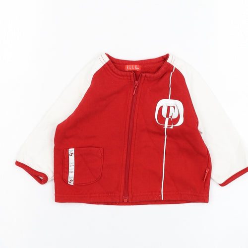 ELLE Boys Red  Cotton Full Zip Jumper Size 6-9 Months  Zip