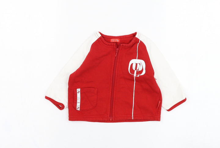 ELLE Boys Red Cotton Full Zip Jumper Size 6-9 Months Zip