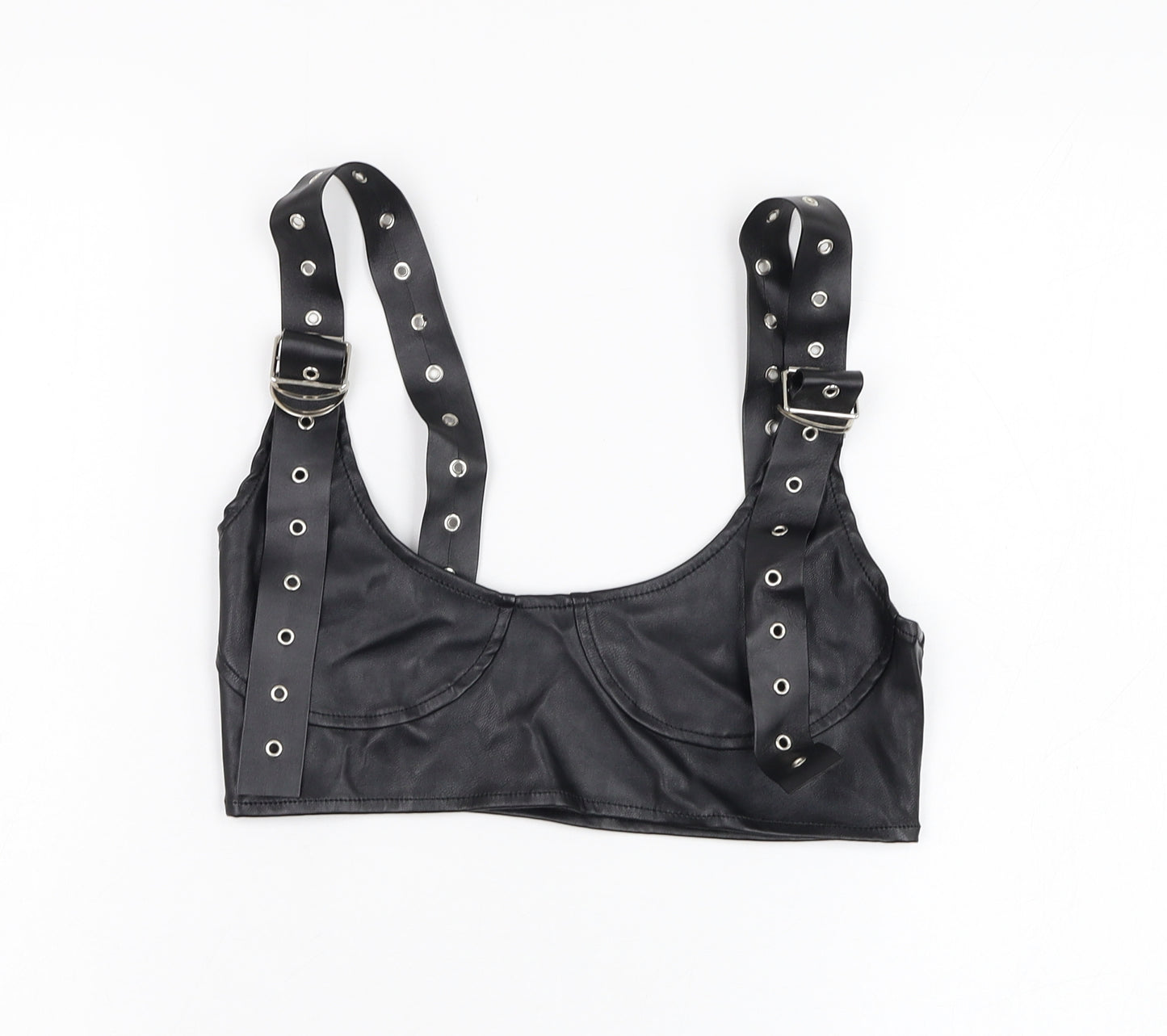 Preworn Womens Black  Polyester Cropped Tank Size S Round Neck