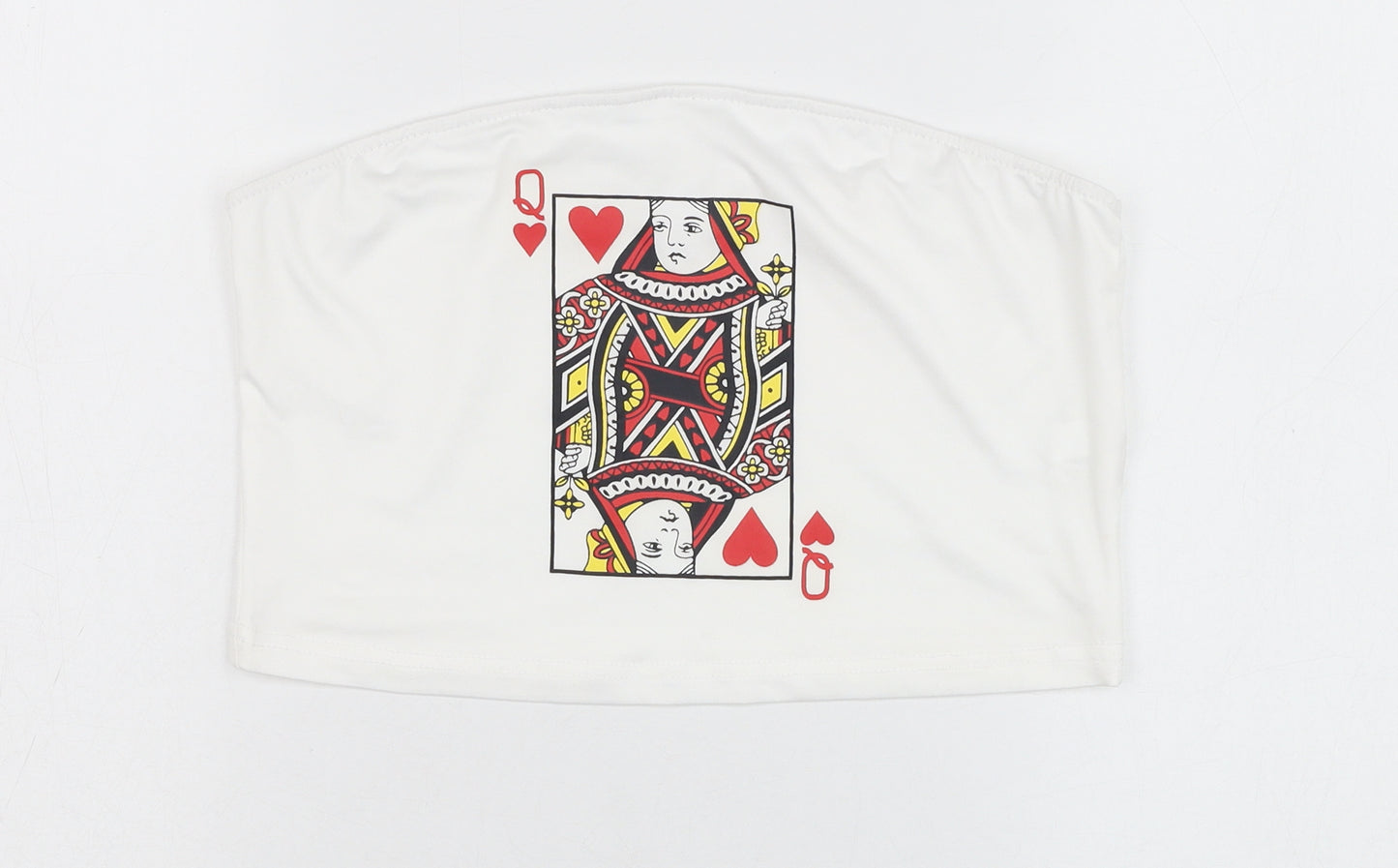 SheIn Womens White  Polyester Cropped Tank Size M Off the Shoulder - Queen of Hearts