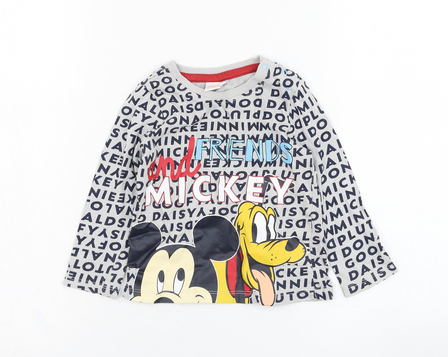 Disney Baby Boys Grey  Cotton Basic T-Shirt Size 12-18 Months Round Neck Pullover - Mickey Mouse