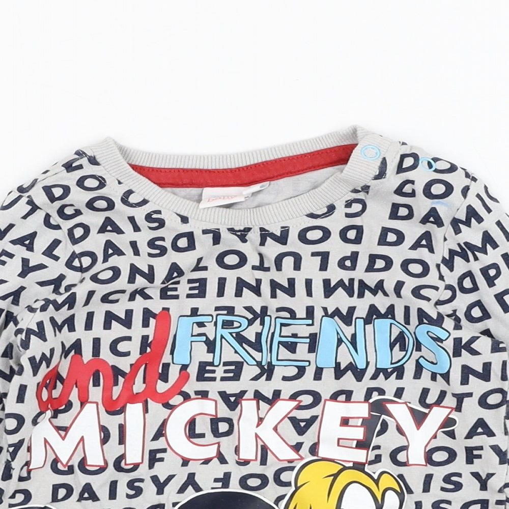 Disney Baby Boys Grey  Cotton Basic T-Shirt Size 12-18 Months Round Neck Pullover - Mickey Mouse