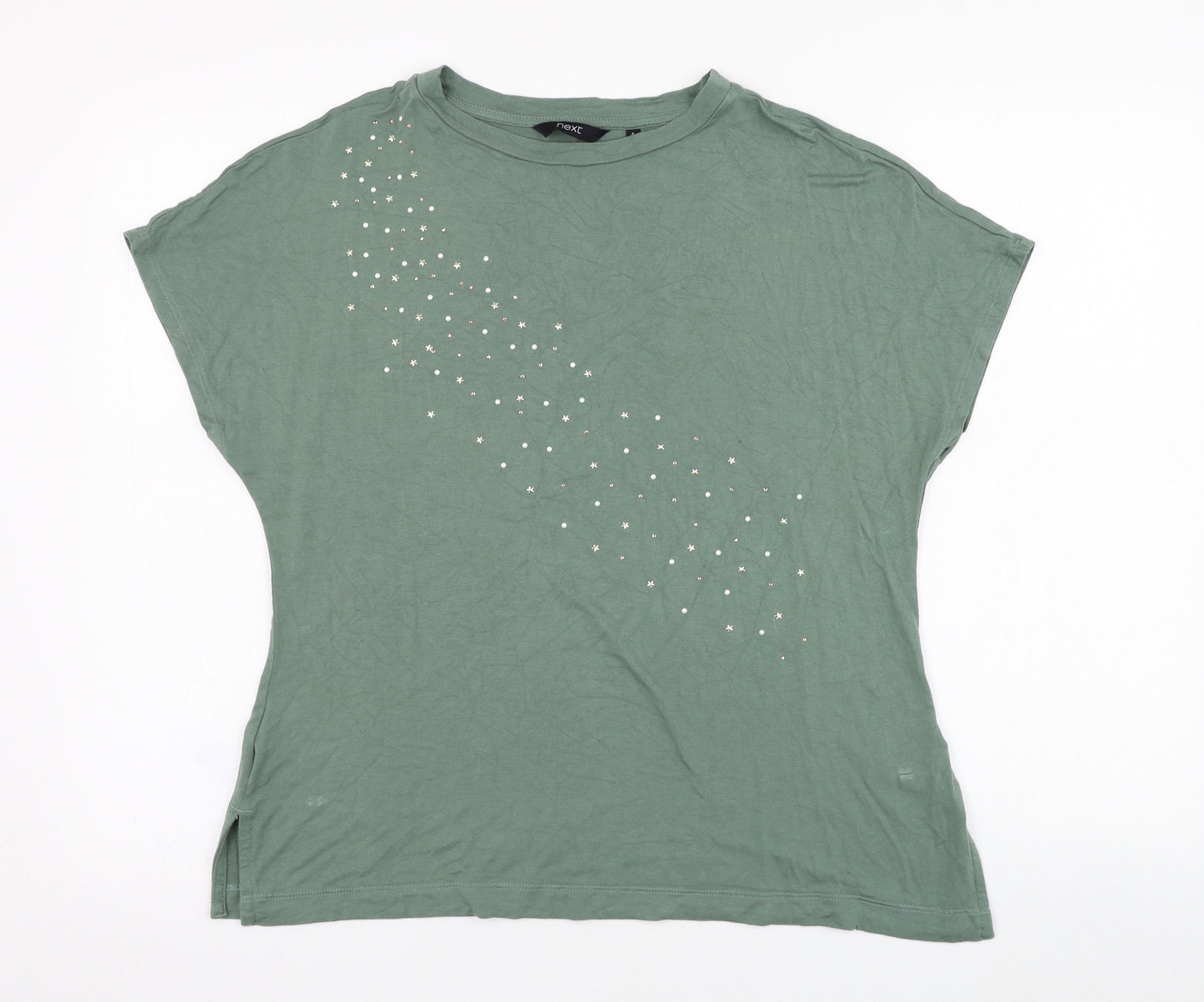 NEXT Womens Green  Viscose Basic T-Shirt Size 6 Round Neck