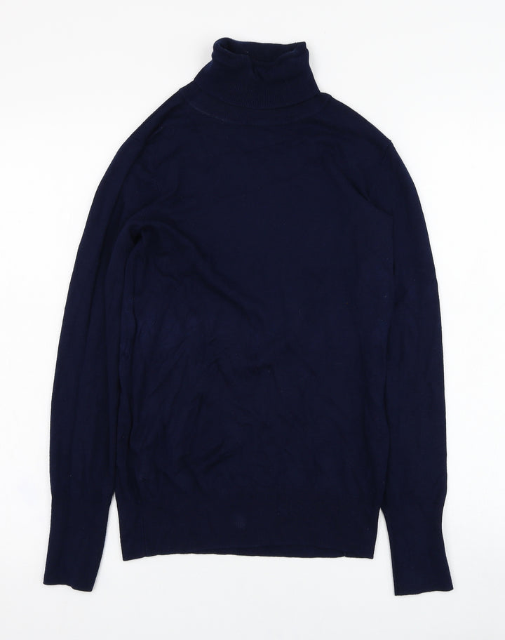 Dunnes Stores Womens Blue Roll Neck Viscose Pullover Jumper Size 8