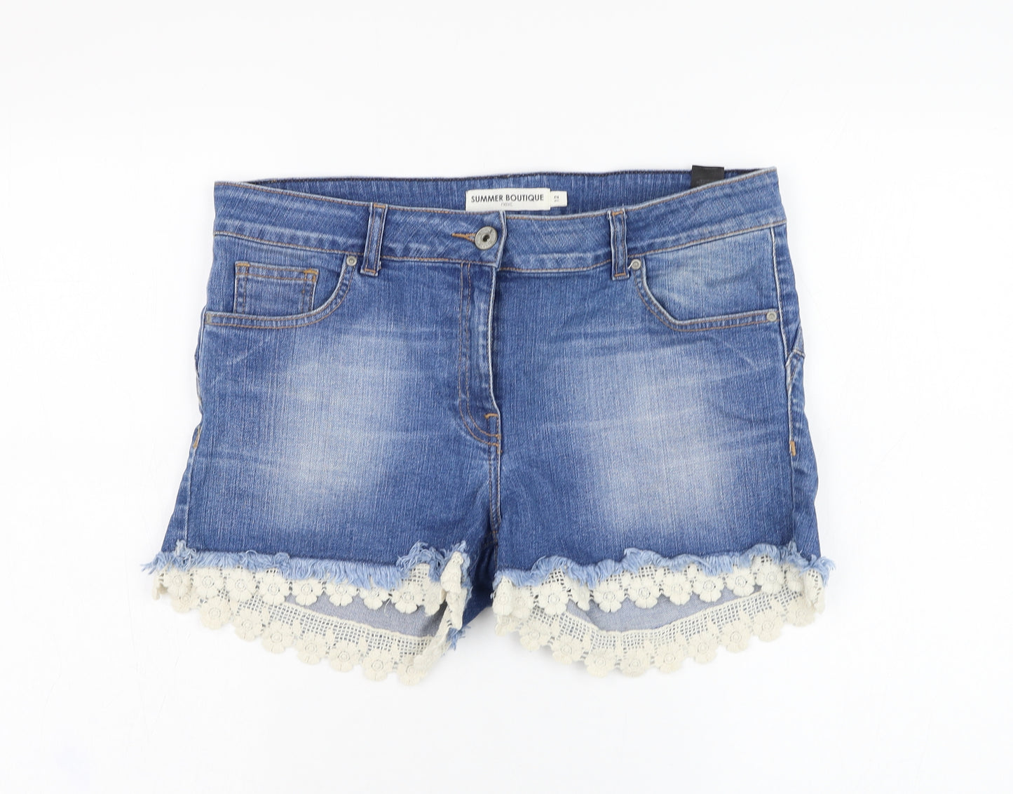 NEXT Womens Blue  Cotton Hot Pants Shorts Size 12 L3 in Regular Zip