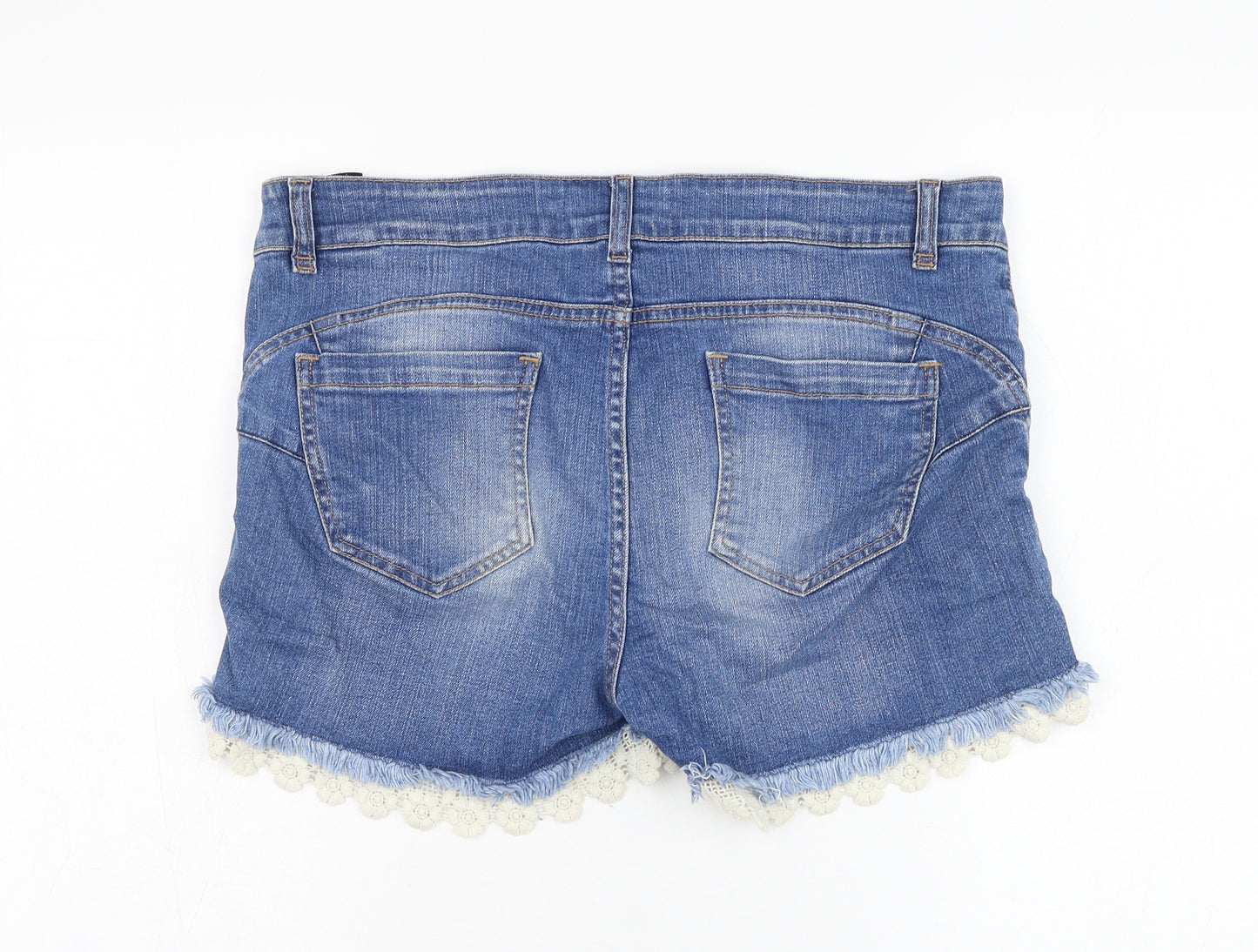 NEXT Womens Blue  Cotton Hot Pants Shorts Size 12 L3 in Regular Zip