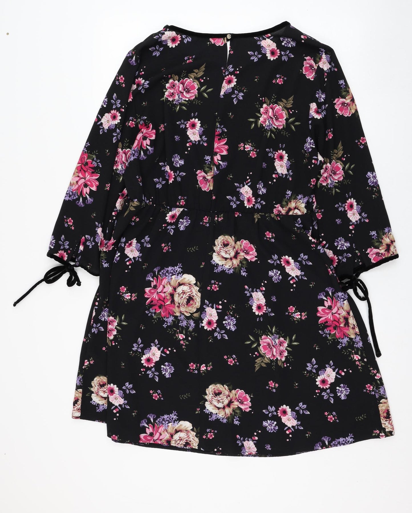 George Womens Black Floral Polyester Skater Dress  Size 14  Round Neck Pullover