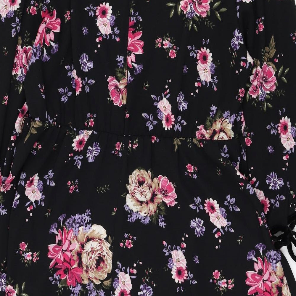 George Womens Black Floral Polyester Skater Dress  Size 14  Round Neck Pullover