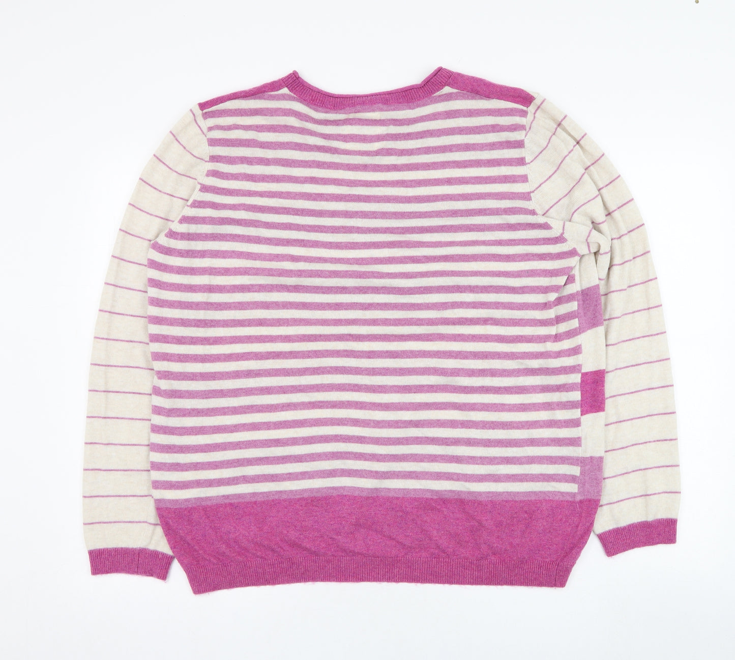 MANTARAY PRODUCTS Womens Pink Round Neck Striped Nylon Pullover Jumper Size 18